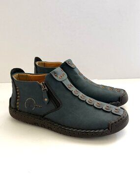 Fashion Sport Mens Shoes 8.5 Blue Faux Leather Zip Close Stitching Comfort